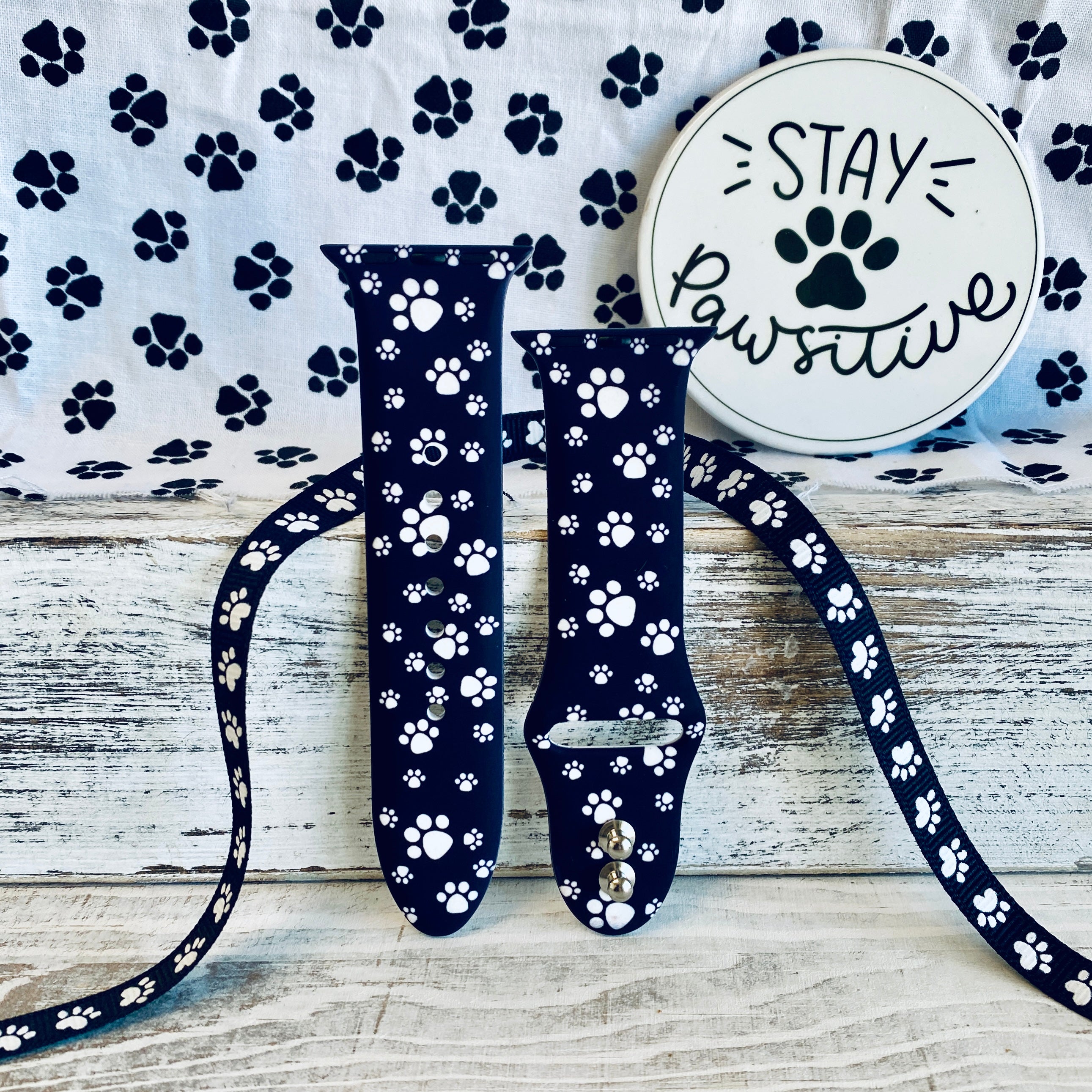 Paw Print Black Background Silicone Band For Apple Watch