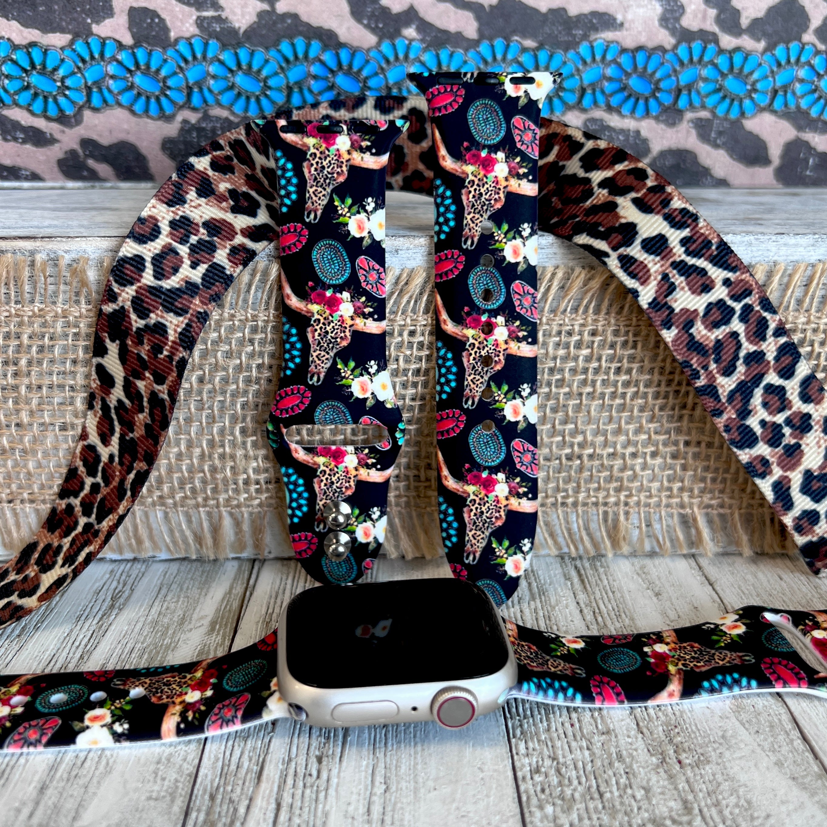 Leopard Bull Skull Print Silicone Band For Apple Watch