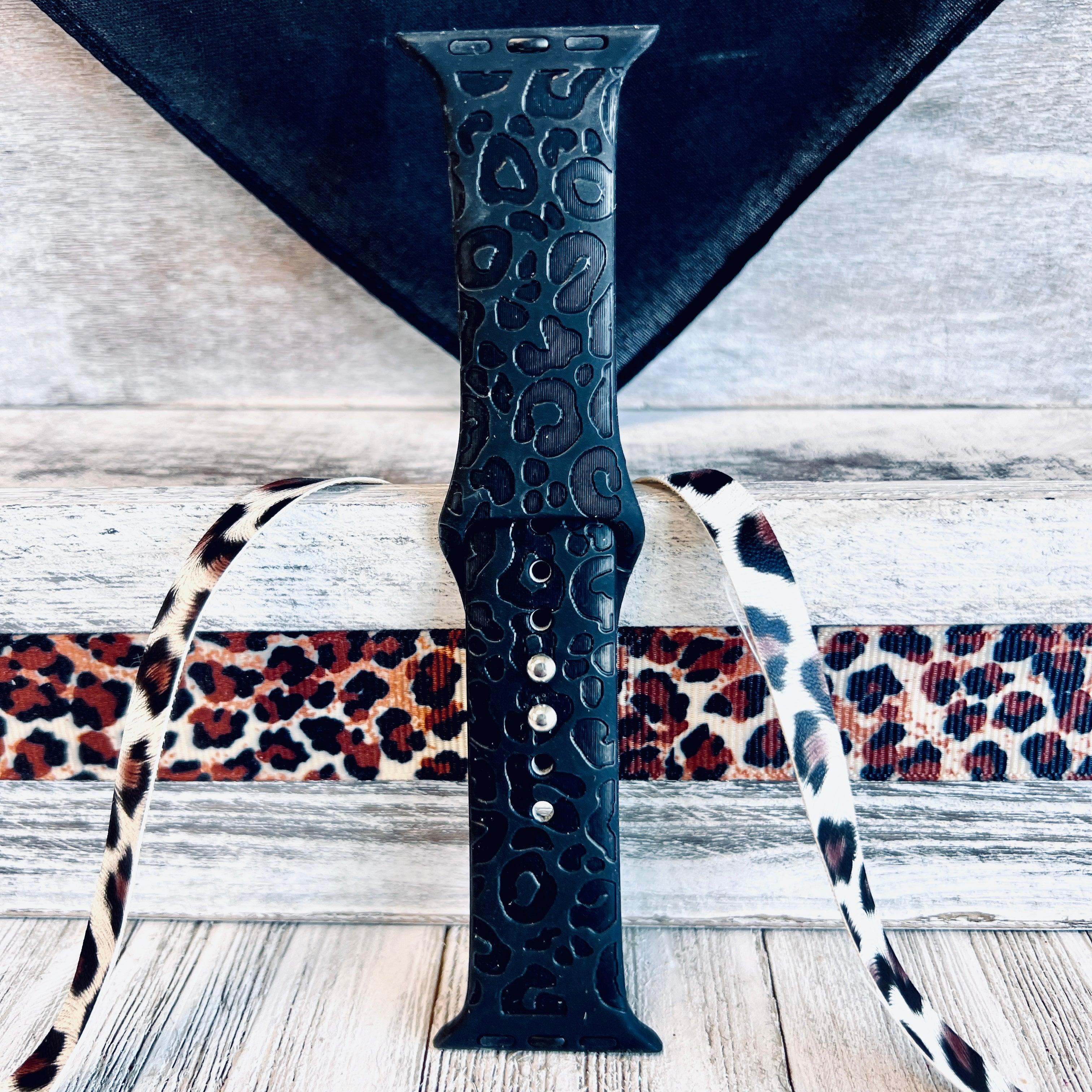 Engraved Black Leopard Silicone Band For Apple Watch
