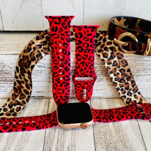 Red Leopard Print Silicone Band For Apple Watch