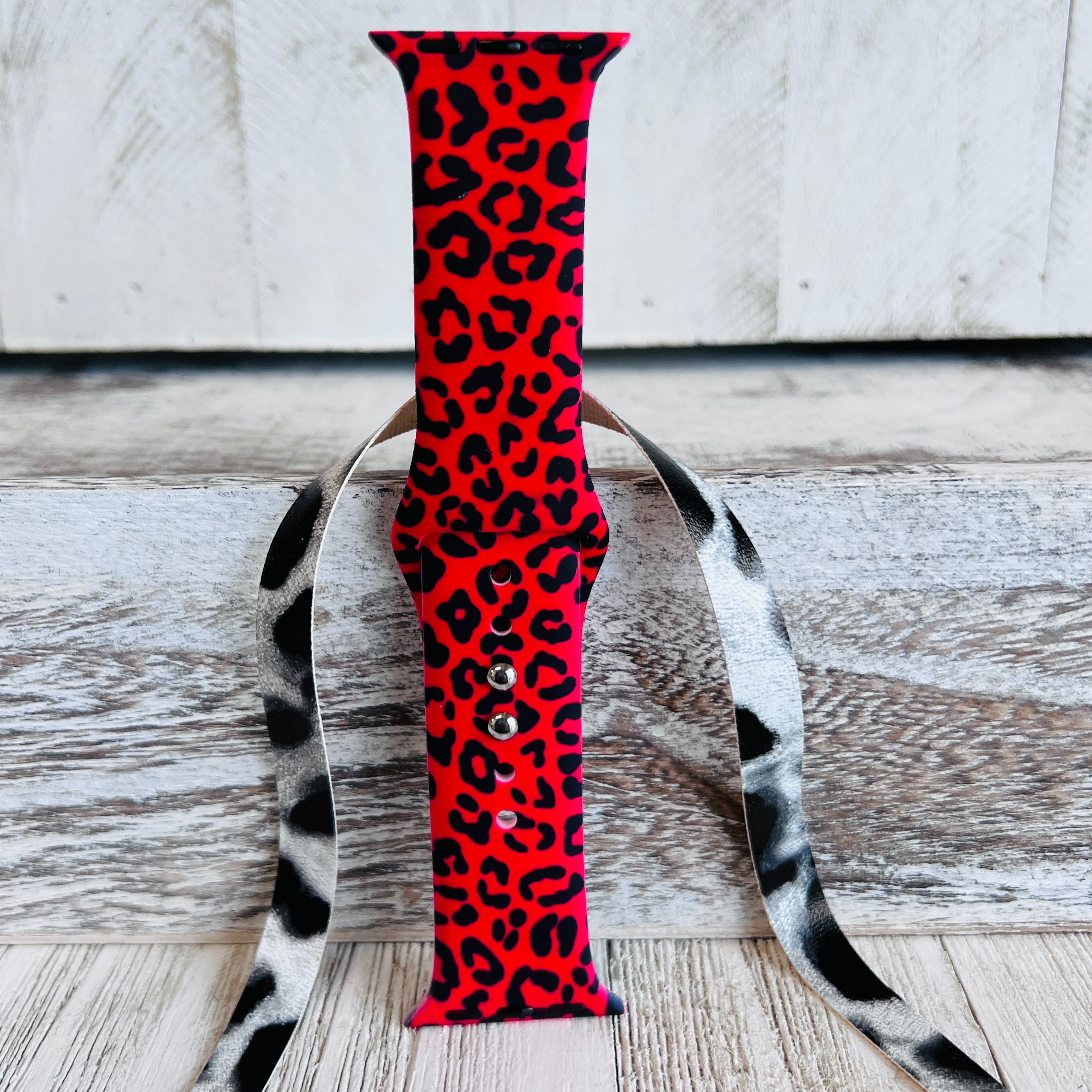 Red Leopard Print Silicone Band For Apple Watch