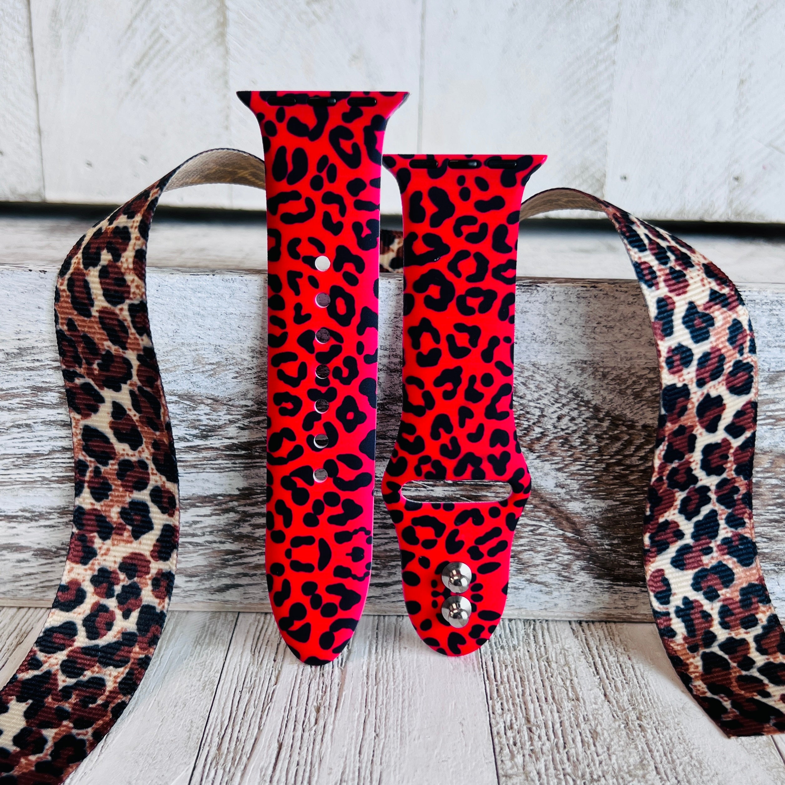 Red Leopard Print Silicone Band For Apple Watch