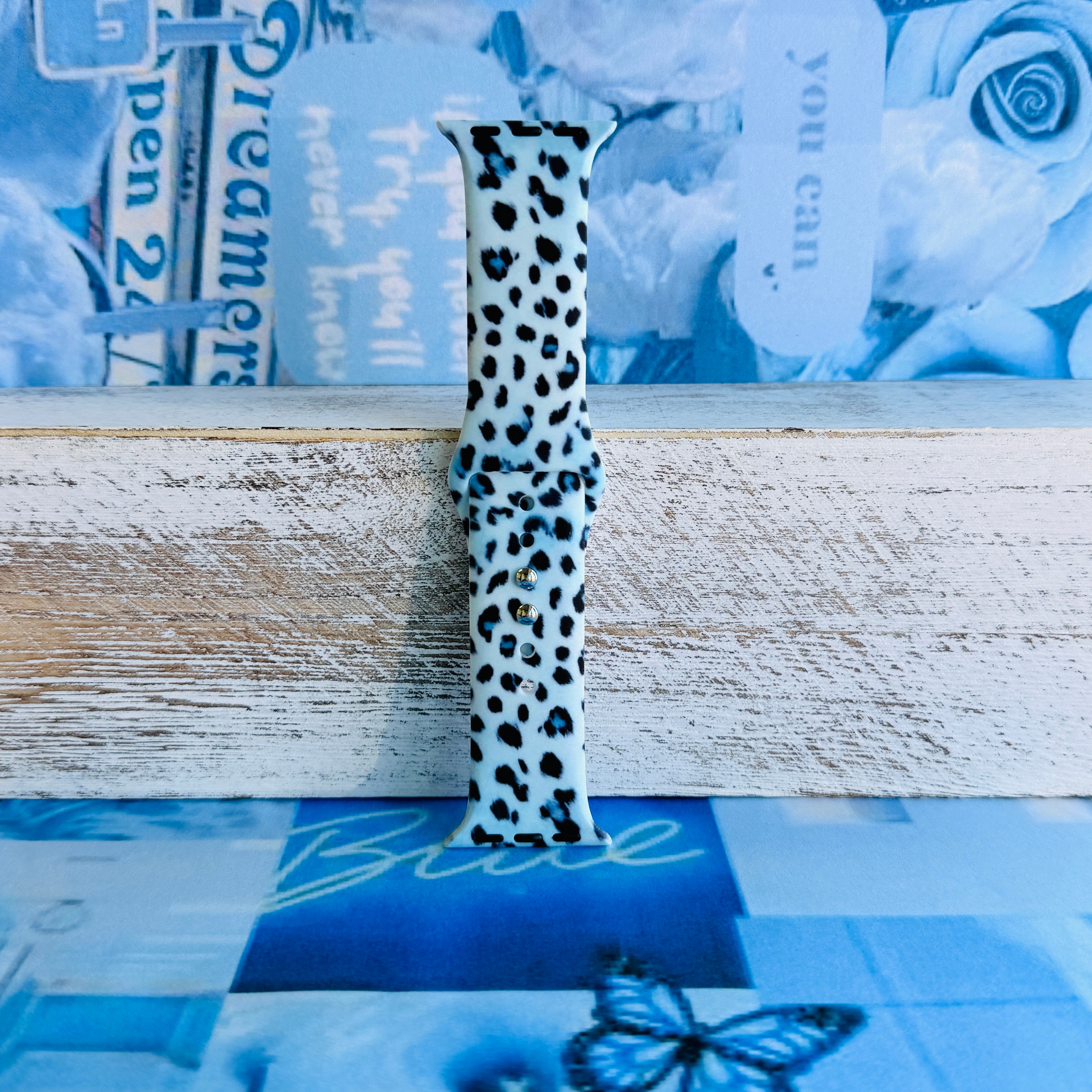 Blue Ice Leopard Print Silicone Band For Apple Watch