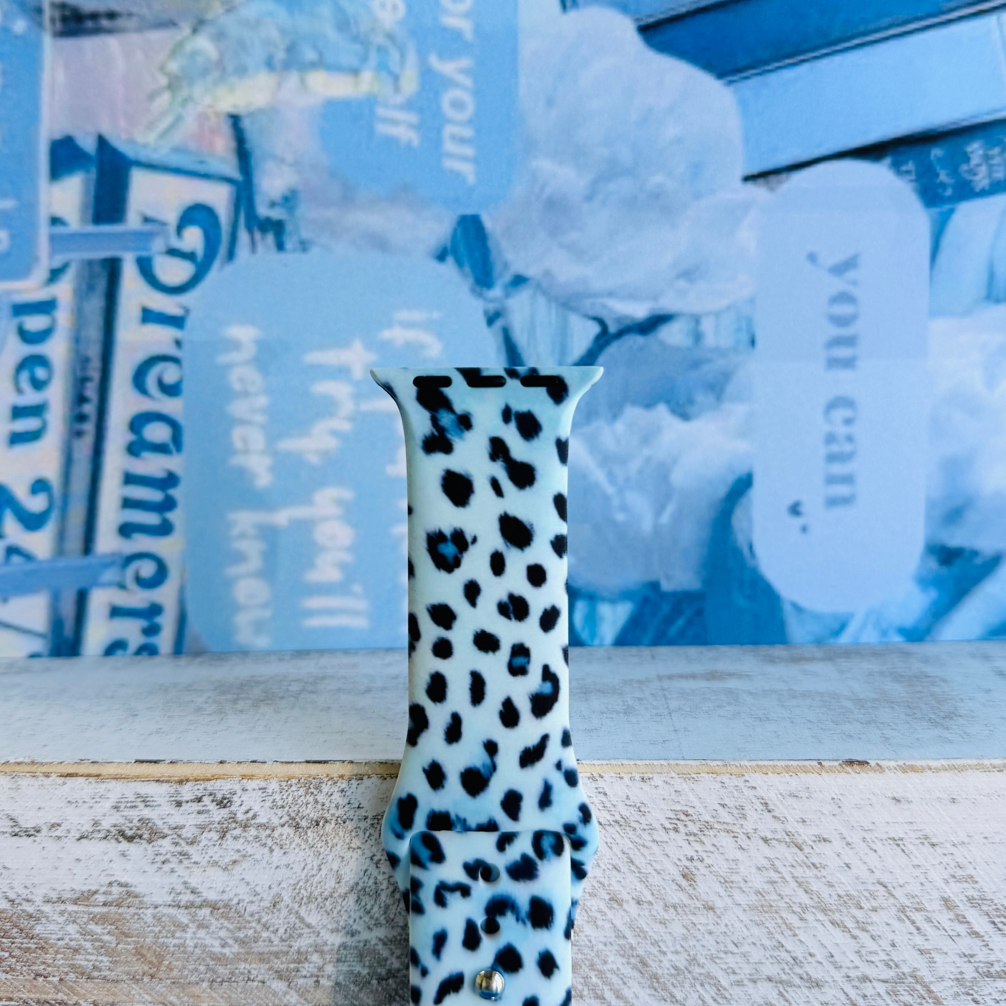 Blue Ice Leopard Print Silicone Band For Apple Watch