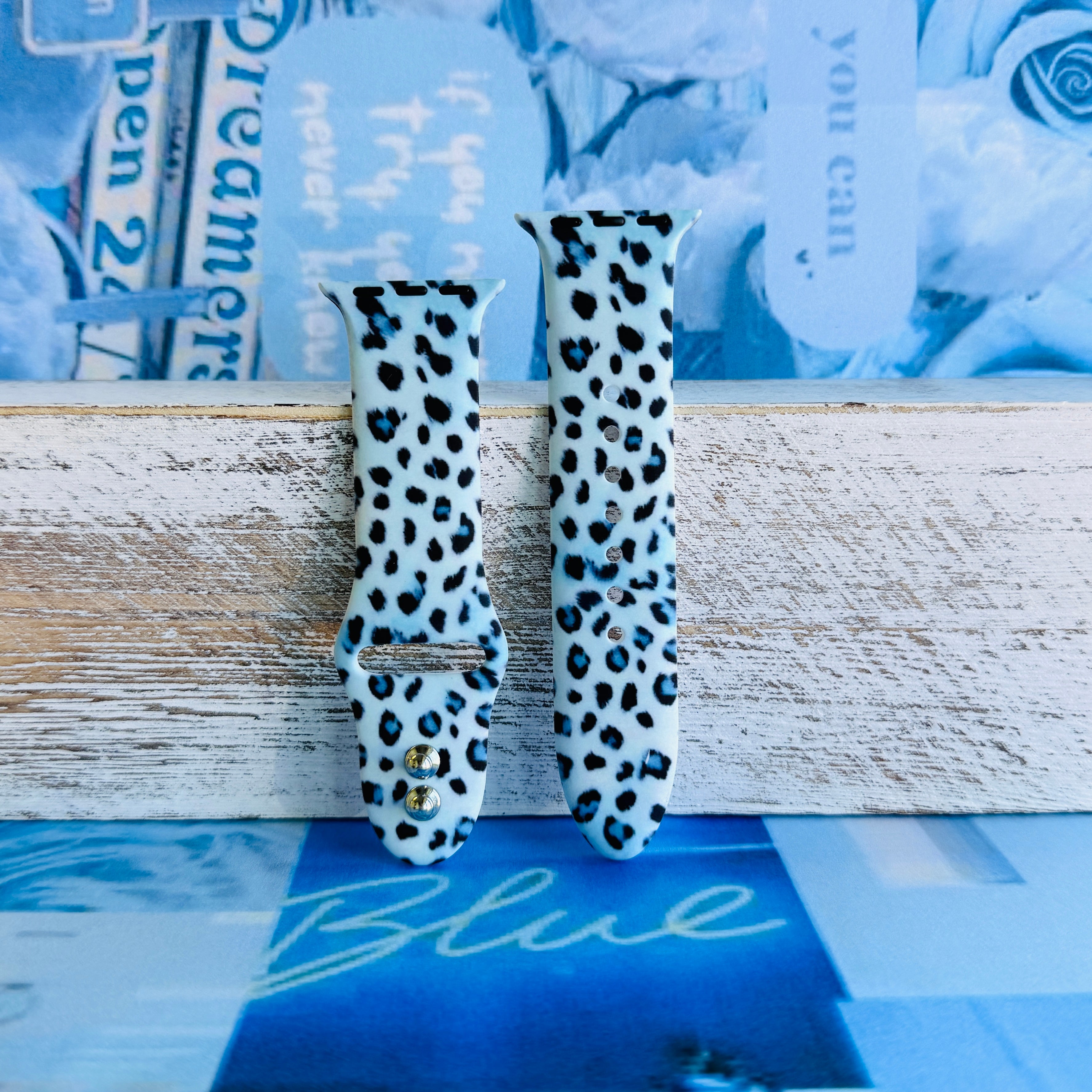 Blue Ice Leopard Print Silicone Band For Apple Watch