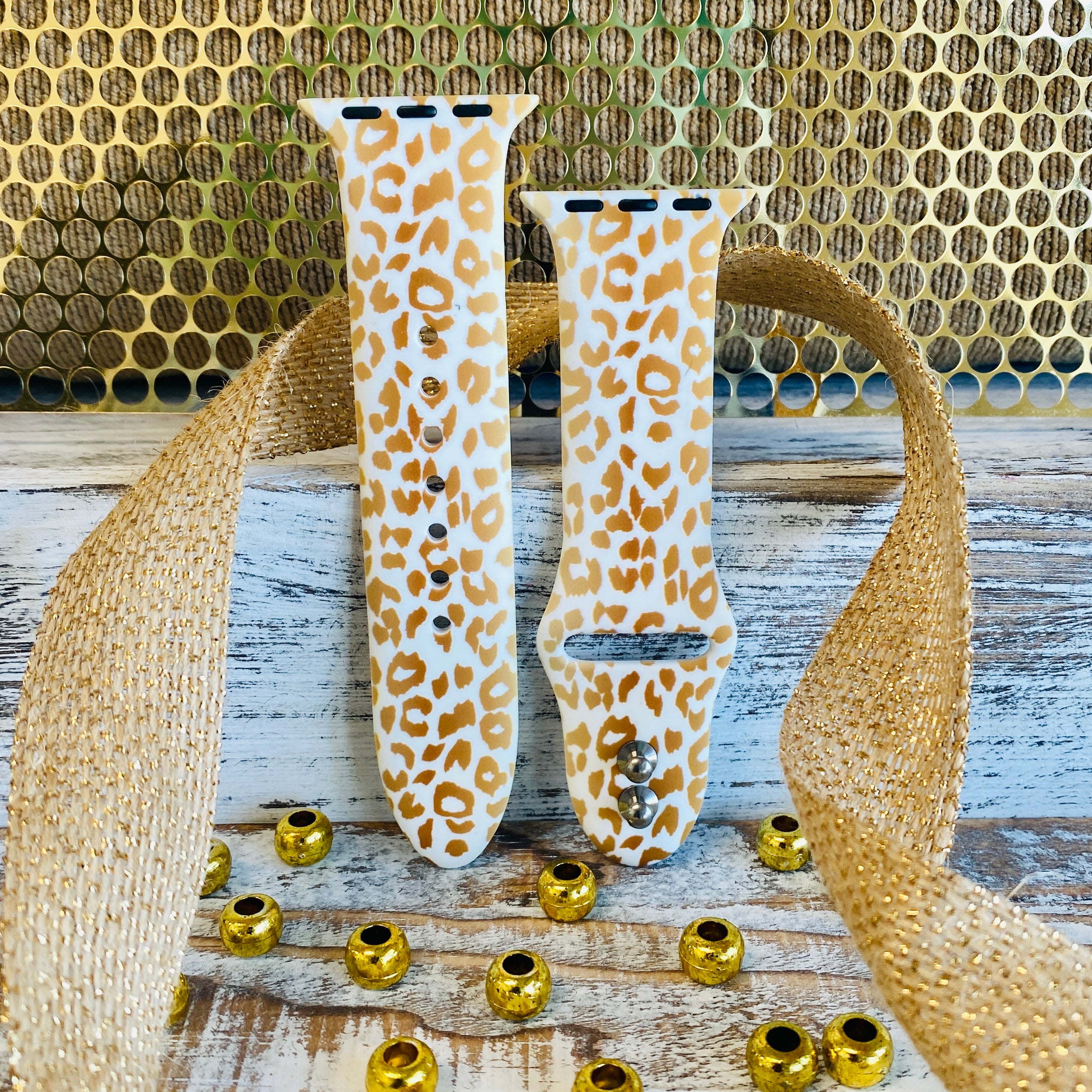 Golden Leopard Print Silicone Band For Apple Watch