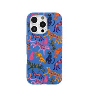 Electric Blue Jungle Cat iPhone 16 Pro Case