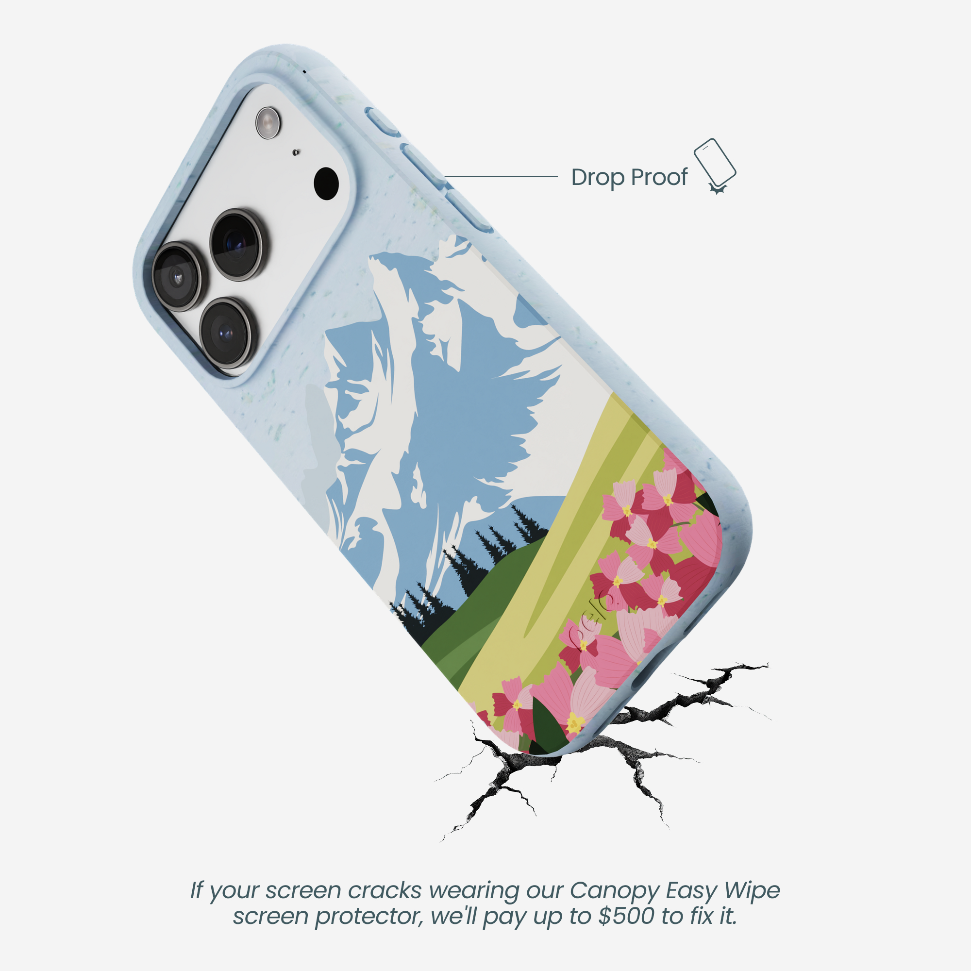 Powder Blue Mountains and Blooms iPhone 17 Pro Case - Image 5