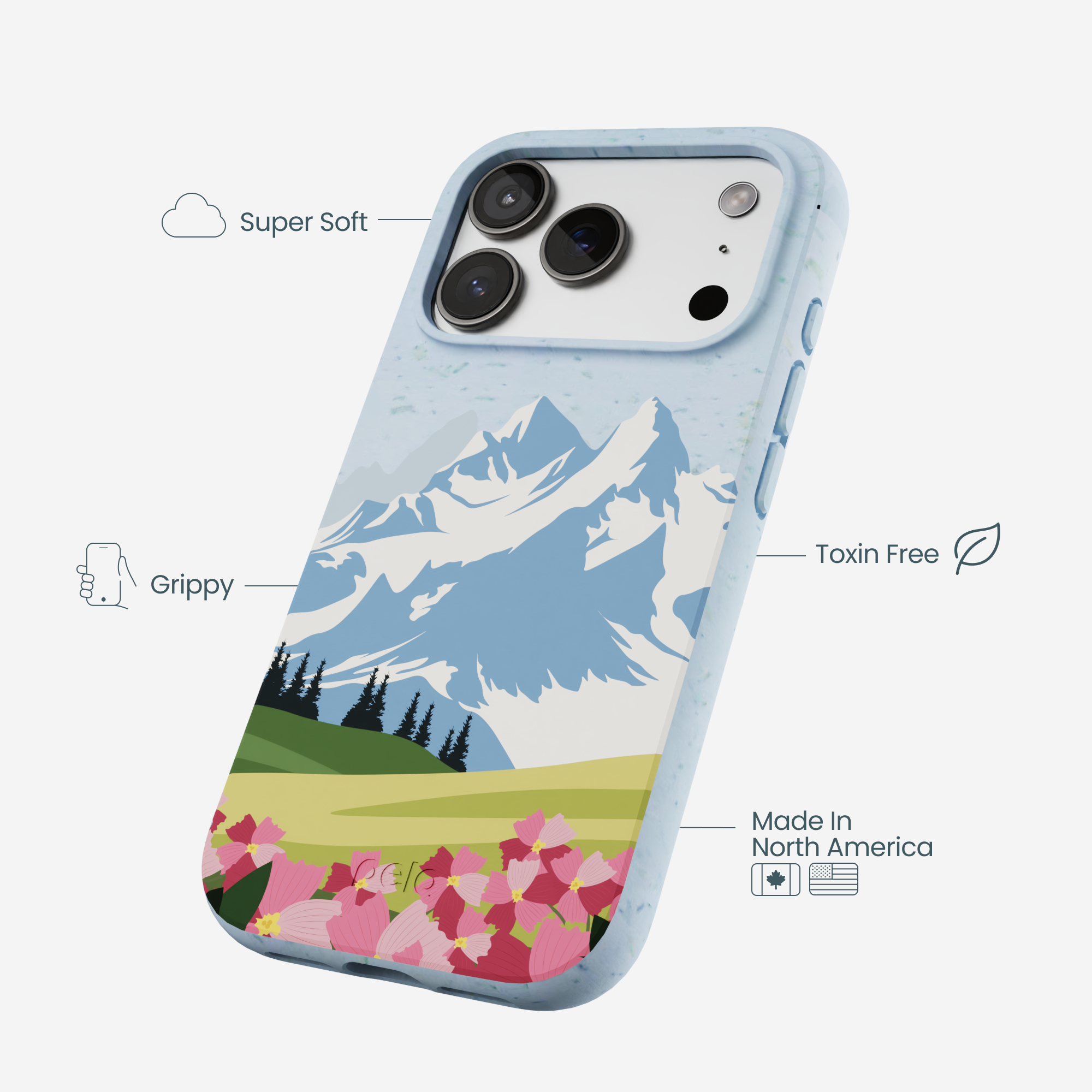 Powder Blue Mountains and Blooms iPhone 17 Pro Case - Image 4