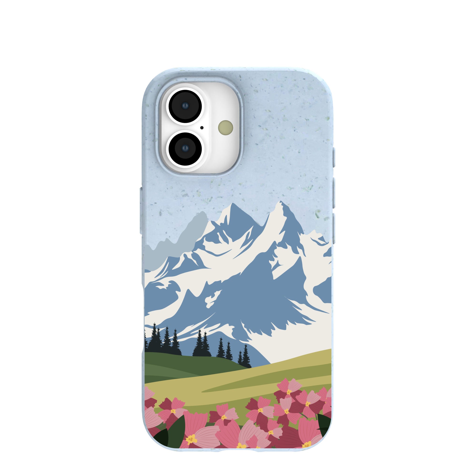 Powder Blue Mountains and Blooms iPhone 17 Case