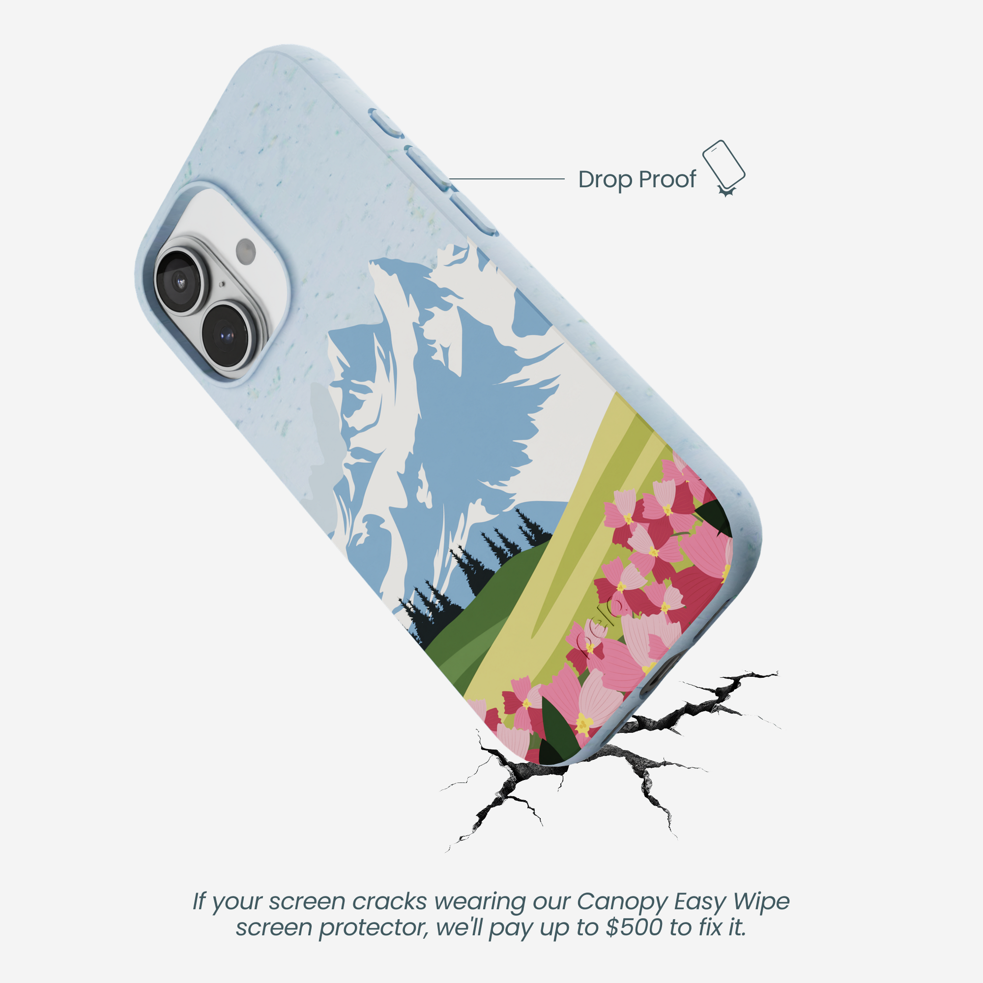 Powder Blue Mountains and Blooms iPhone 17 Case - Image 5