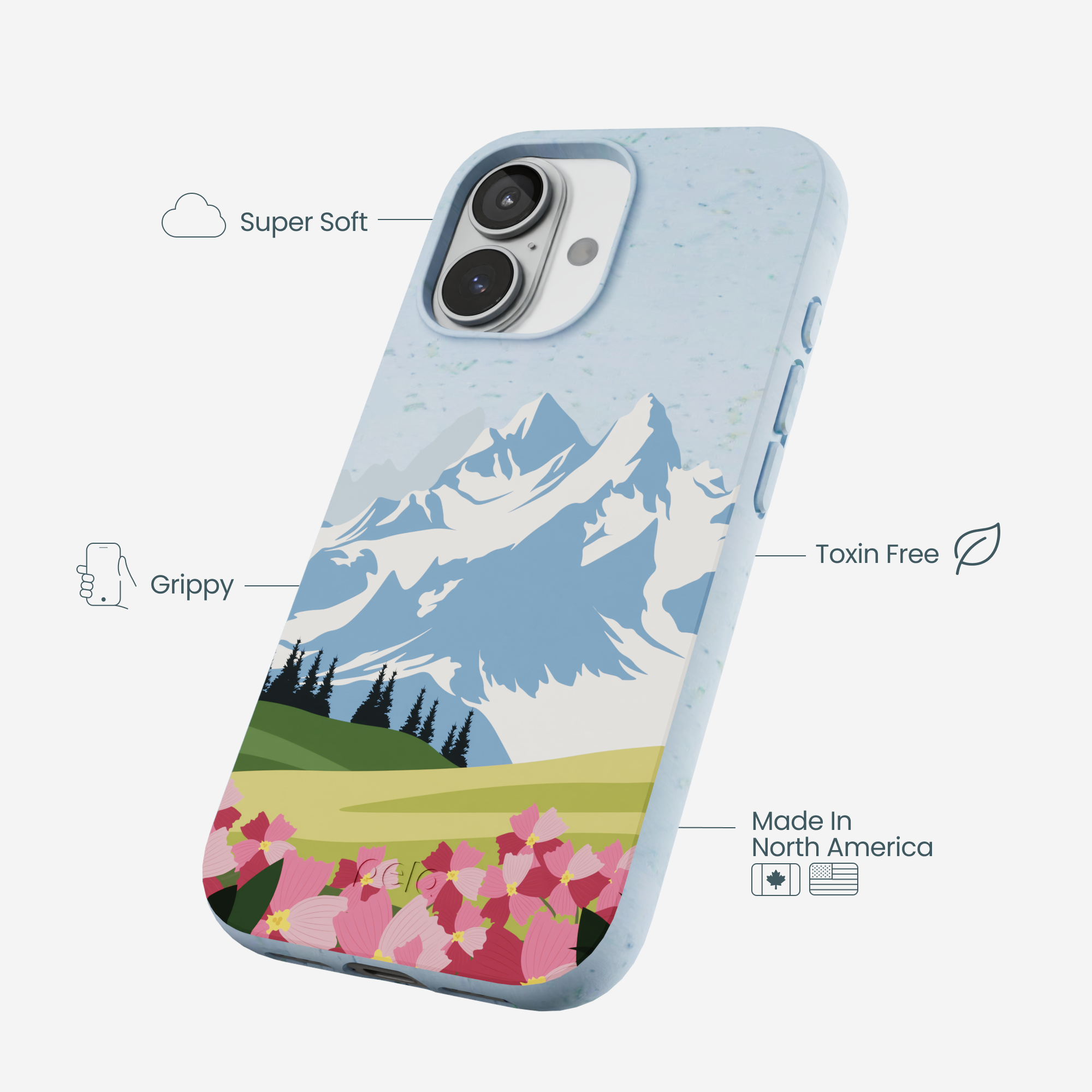 Powder Blue Mountains and Blooms iPhone 17 Case - Image 4